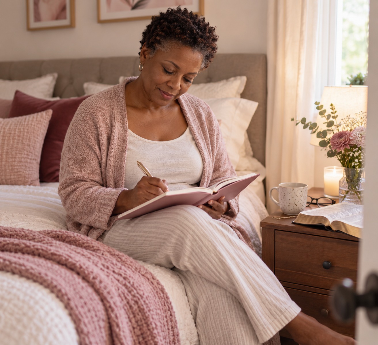 Journaling in a bedroom