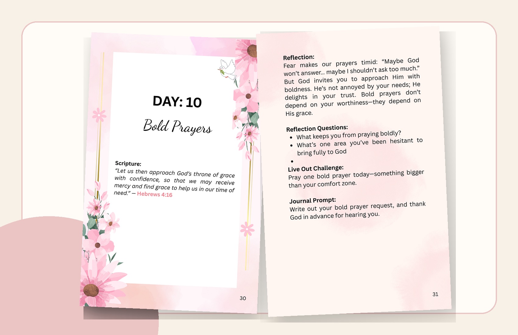 Inside pages from Day 10, Bold Prayers